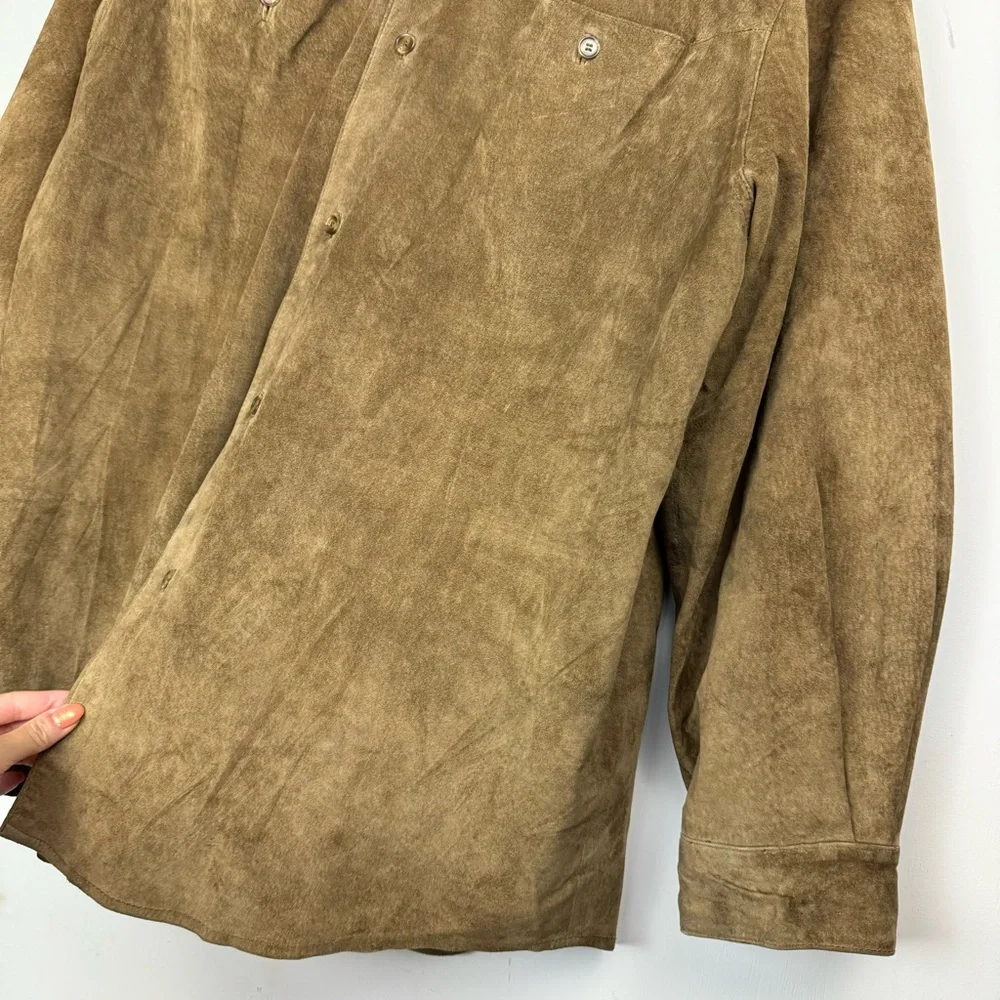 Mark Shale Mens Suede Leather Jacket Coat Sz Large Tan Button Down